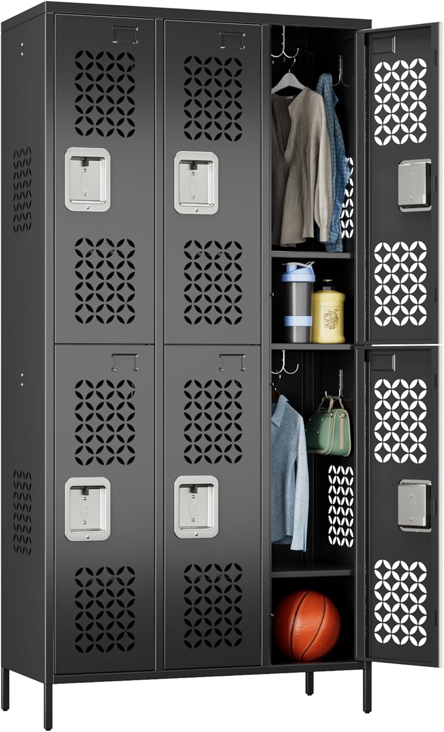 METAN Upgrade Metal Locker for School Office Gym Bedroom,6 Doors Steel Storage Locker Cabinet for Employees,Industrial Storage Locker with 1 Shelves,Assembly Required,Black