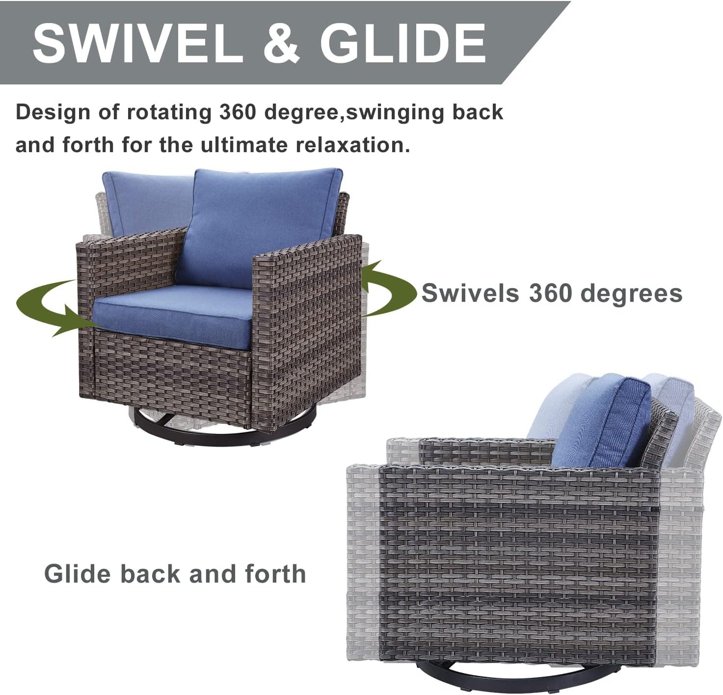 HUMMUH 5 Piece Patio Furniture Set Outdoor Sectional Sofa,PE Wicker Patio Swivel Rocker Chairs with Ottomans for Porch,Garden,Backyard