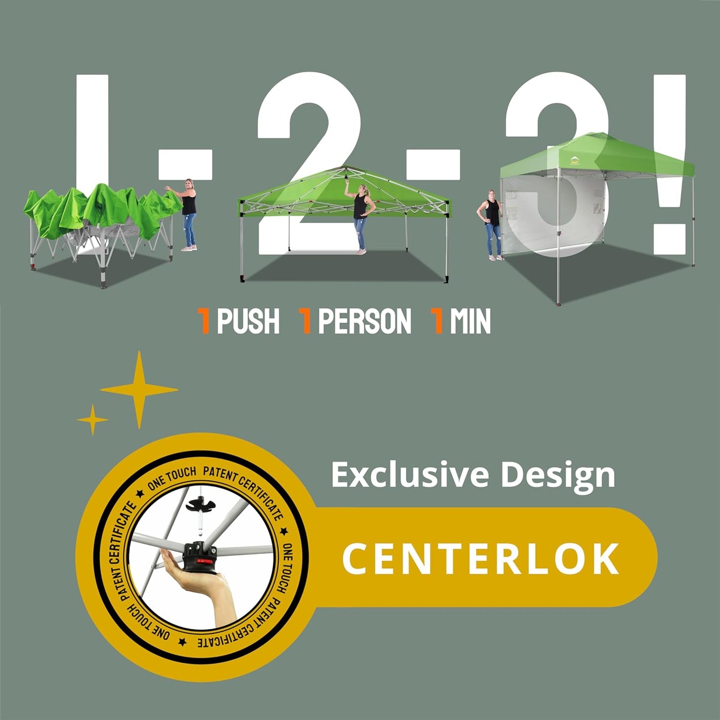 CROWN SHADES 10x10 Pop Up Canopy with 1 Side Wall - Beach Tent with One Push Setup - Outdoor Sun Shade for Events, Parties, Camping - Gazebo with STO-N-Go Cover Bag (Green)