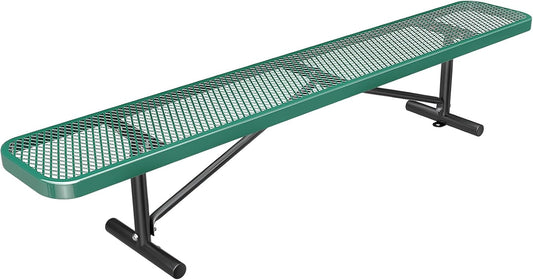 Heavy-Duty Park Bench or Table for Outside - Black Coated Outdoor Furniture Steel Bench, Commercial-Grade Outdoor Benches Weatherproof for Park, Patio, Porch (Green, 8FT (Without Backrest))