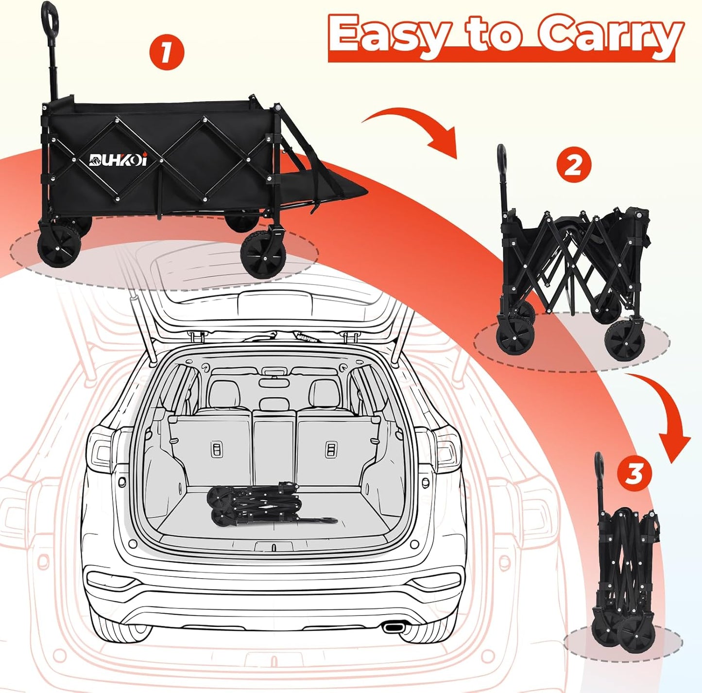 Collapsible Extended Tailgate Wagon with Wheels, 380LBS Capacity Folding Utility Cart for Garden，Outdoor, Grocery, Beach, Camping Portable Heavy Duty Garden Cart