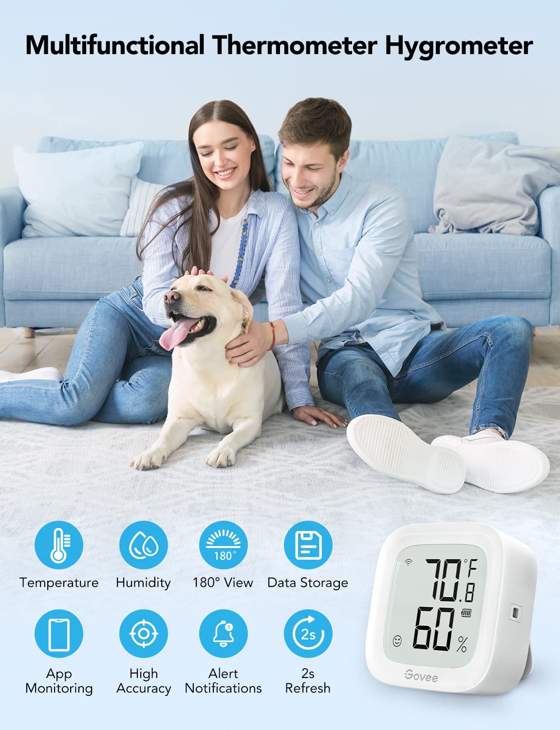 Govee WiFi Thermometer Hygrometer 2Pack H5103, Indoor Temperature Humidity Sensor with Electronic Ink Display, App Notification Alert, Free Data Storage Export, Digital Remote Monitor for Bedroom