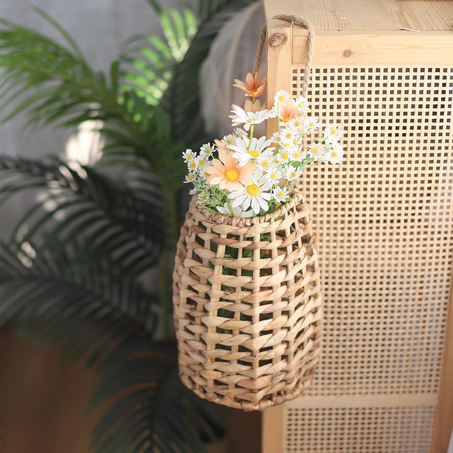 Woven Water Hyacinth Hanging Basket Door Hanging Basket Wall for Home Garden Farmhouse (Water Hyacinth)