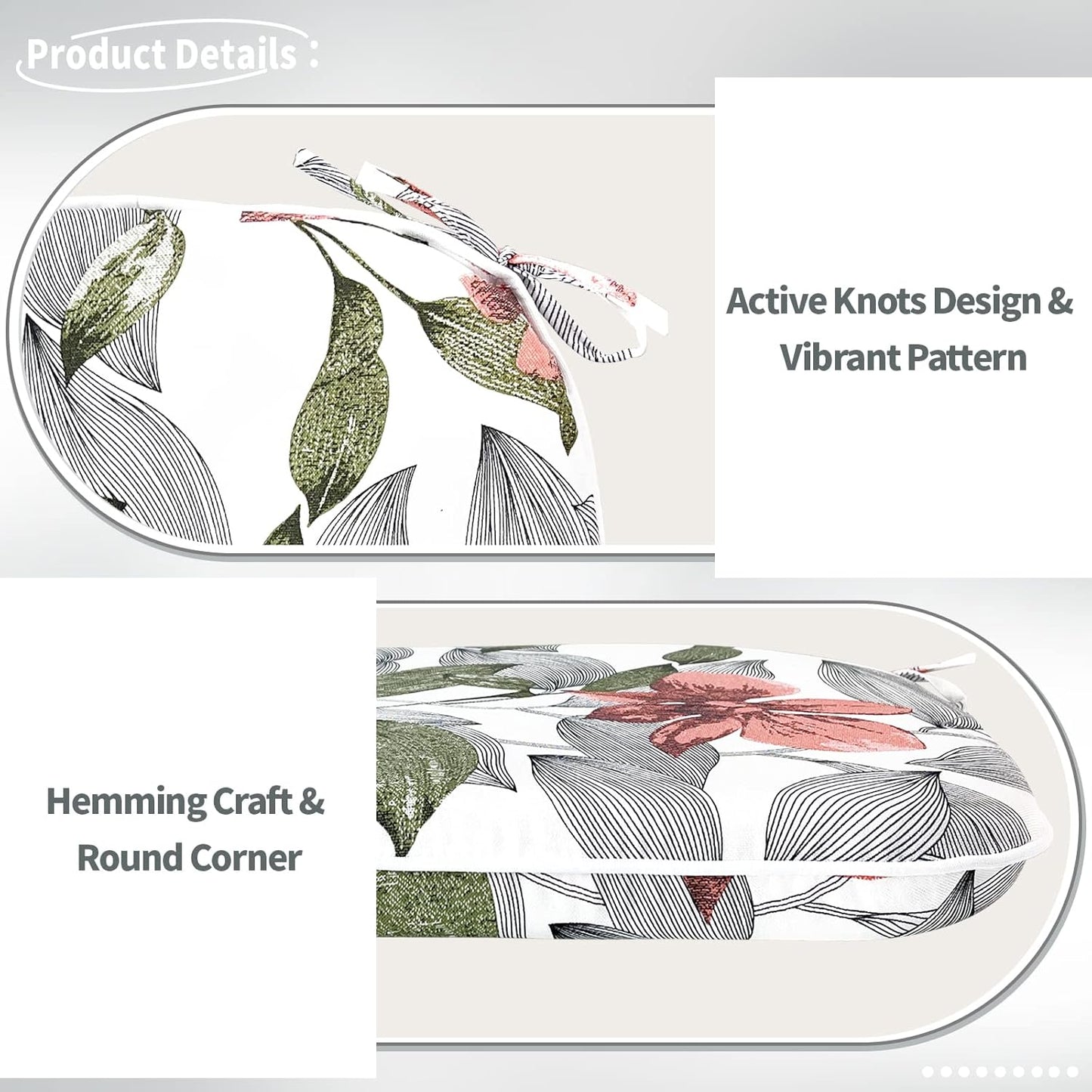 Indoor/Outdoor Chair Cushions 16x17 Inch, Patio Chair Cushions with Ties, All Weather Seat Cushions for Patio Furniture Home Garden Chair Use, Set of 2, Clemens Noir Pink