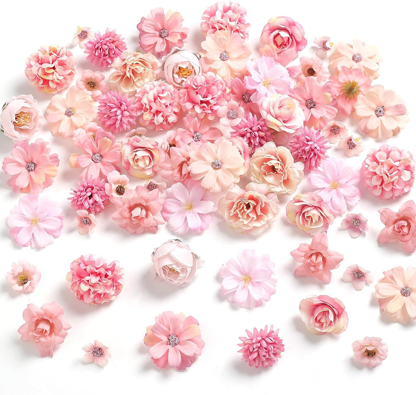 Faux Flower Heads Mini Pink Artificial Flower Heads Fake Peony Daisy Rose Flowers Multicolor Small Silk Daisy Flower Heads for Craft Garland Wedding Party DIY Home Decoration,2-4 cm