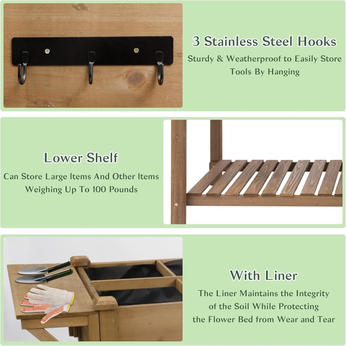 Raised Garden Bed Outdoor with Lockable Wheels, 55"x 24" x 33" Elevated Wood Planter Box for Backyard Balcony Patio , Garden Flower Beds with Drainage Holes & Storage Shelf, Gift for Gardening, Brown