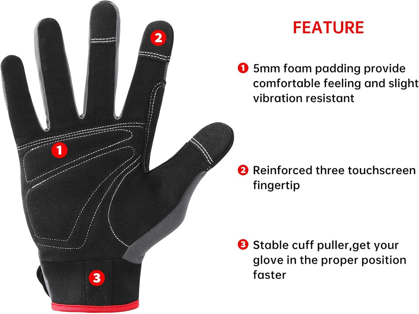 DULFINE Flex Grip Mechanic Work Gloves for Men,Black and Red Utility Safety Working Gloves Touch Screen,Excellent Grip,Ideal for Working on Cars and Outdoor Jobs(Medium)