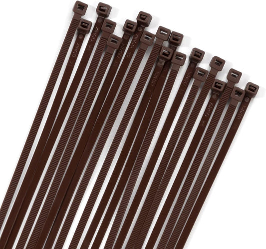 XINGO 100PCS Cable Zip Ties Heavy Duty, Premium Nylon Plastic Wire Ties with 50 Pounds Tensile Strength, Self-Locking Black Nylon Zip Ties for Indoor and Outdoor (10 inch, Brown)