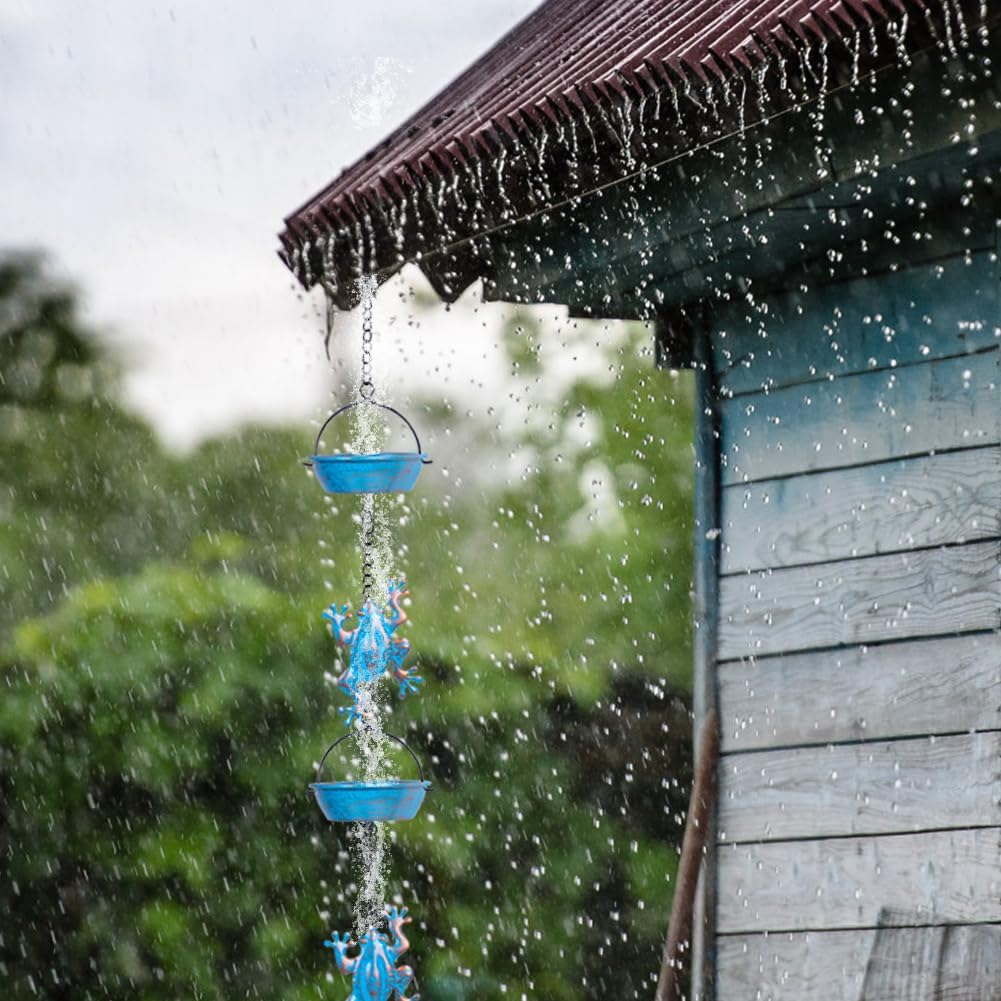 Rain Chain, 11.4FT Frog Rain Chains with 12 Cups, Functional and Decorative Replacement Downspout Rain Chains for Outside