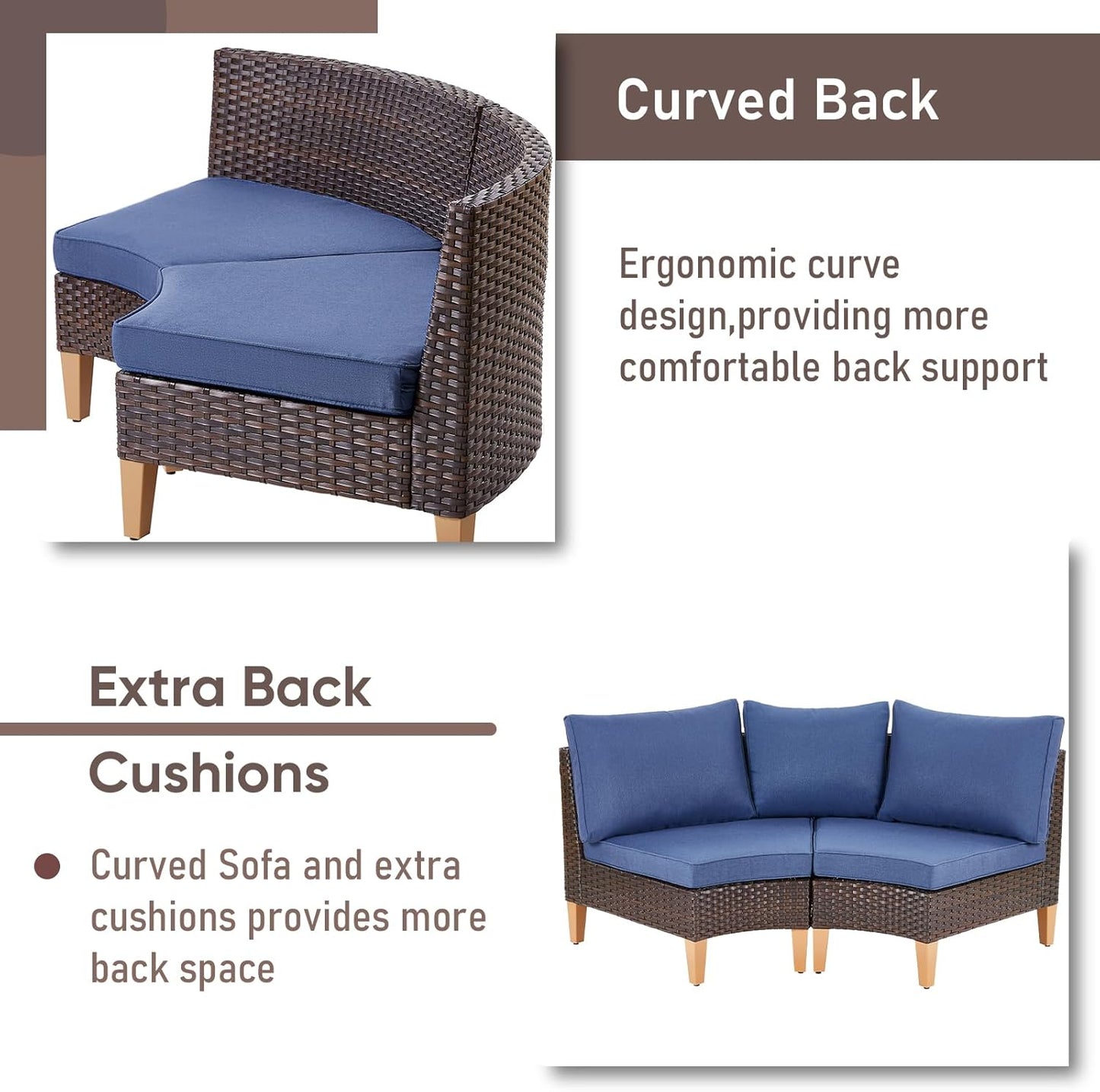 HUMMUH 10 Pieces Patio Furniture Set,Outdoor Half-Moon Modular Sectional Couches Swivel Patio Chairs with Ottomans,All Weather PE Wicker Patio Conversation Sets for Garden Porch Backyard