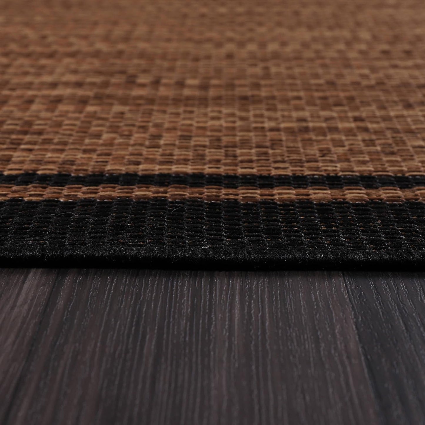CAMILSON Indoor Outdoor Rug, 5x7 Bordered Nut Brown Black Modern Area Rugs for Indoor and Outdoor Patios, Kitchen and Hallway Mats, Washable Porch Deck Outside Carpet (Bordered Nut Brown Black, 5 x 7)