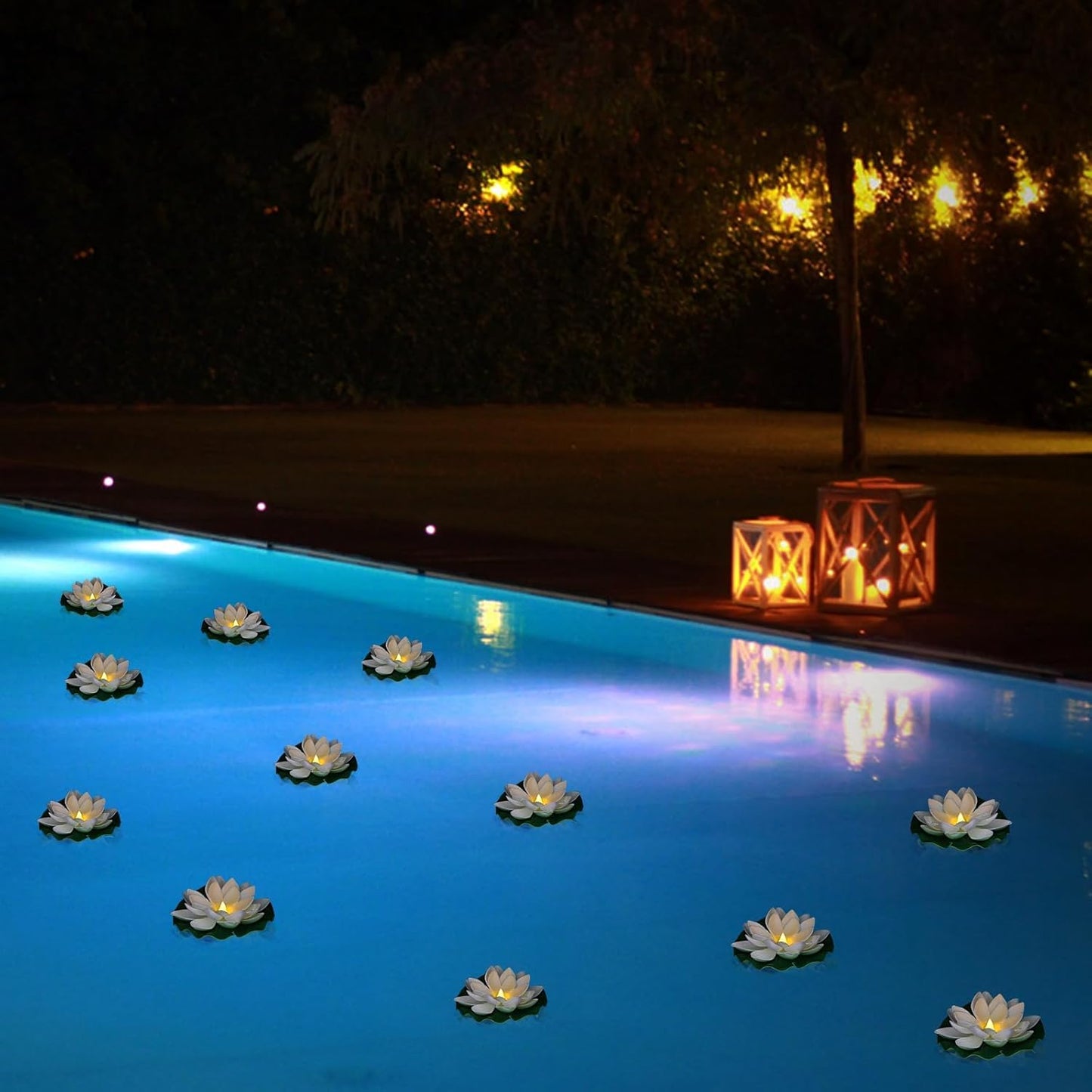 12 PCS Waterproof Floating Lotus Light - 6'' Floating Flower Light Battery Operated Water Activated Warm White Pool Flower Lamp Wedding Anniversary Garden Decoration(6 Inch, White)