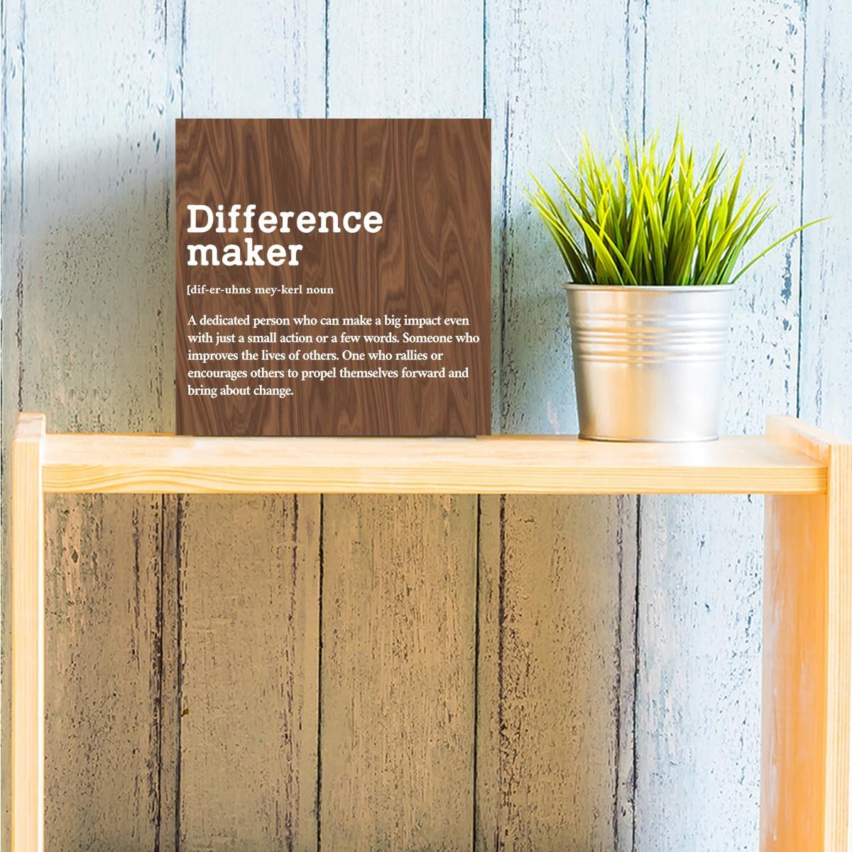 Difference Maker Definition Home Office Decor Wooden Box Sign, Classic Retirement New Job Appreciation Gifts for Women Men Teacher Boss Leader Coworker Farmhouse Desk Decor Table Shelf Wall Plaque