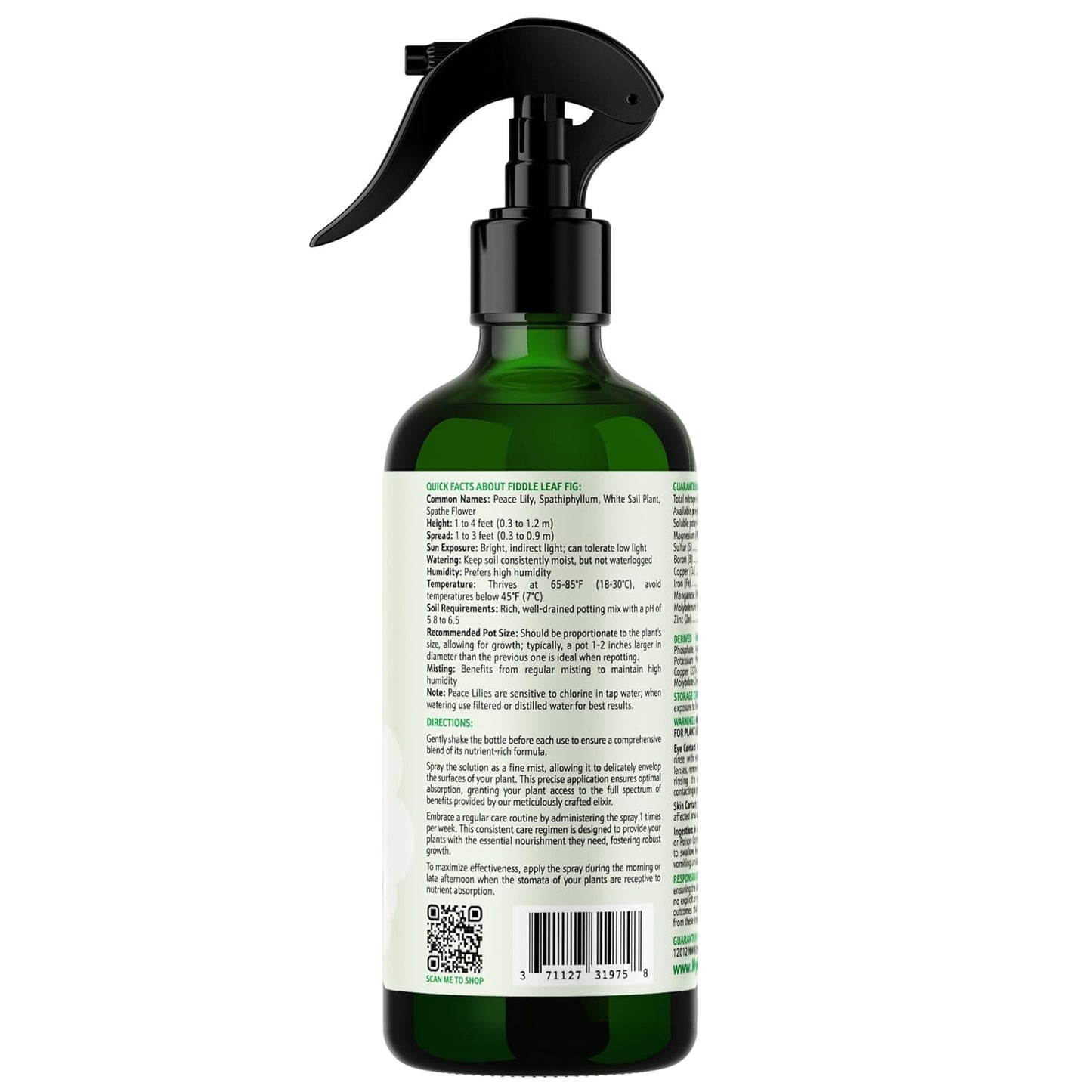 Peace Lily Foliar Spray - 3-1-2 Plant Fertilizer - Premium Spray for Indoor Plants with Essential Nutrients - Peace Lily Plant Food & Fertilizer - Ready-to-Use (16 OZ)