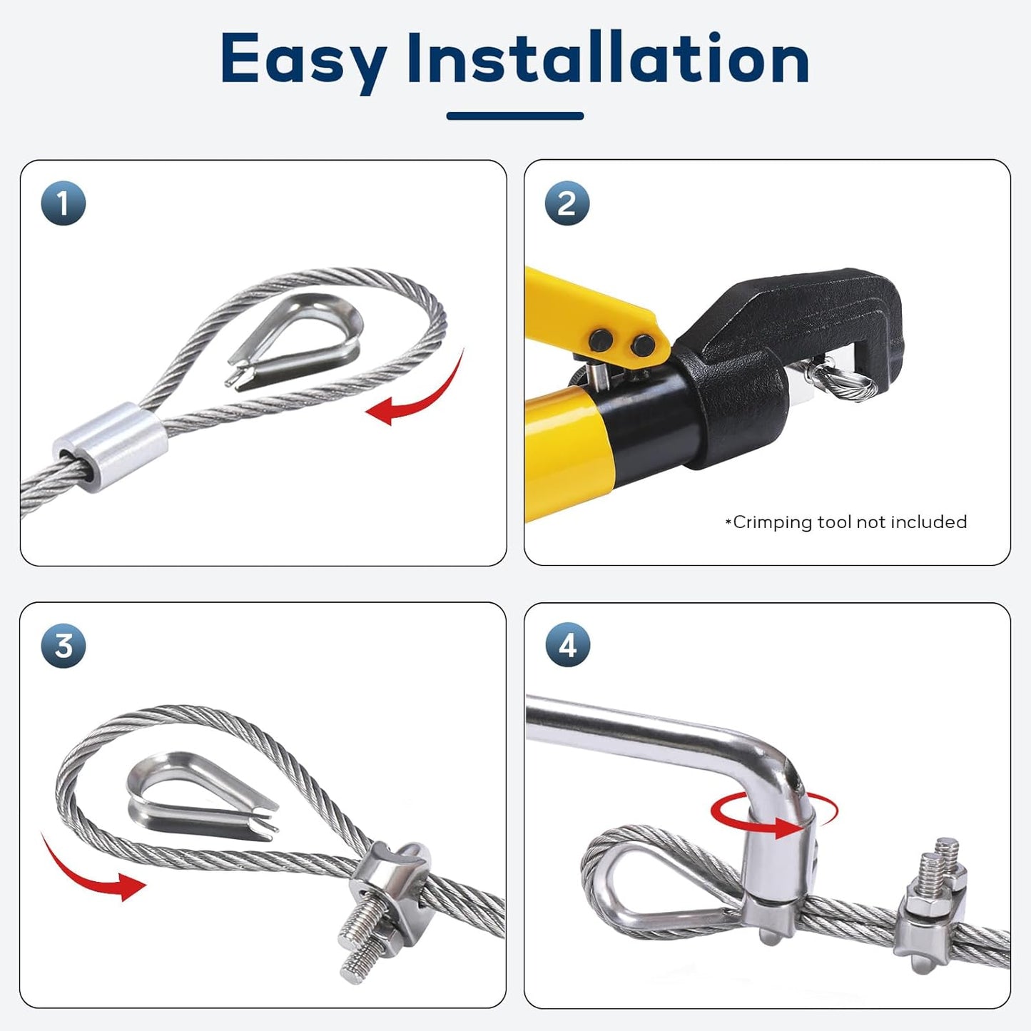 1/8 Inch Stainless Steel Cable 200FT, 7x19 Strand Wire Rope Kit with Thimbles, Clips & Aluminium Sleeves for Plants Climbing, Deck Fence Railing, String Light Haning and DIY Projects