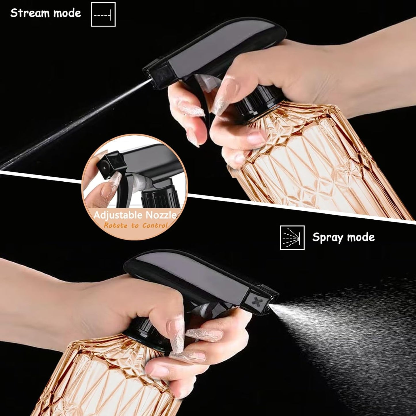 Empty Glass Spray Bottles, 15oz Refillable Water Bottle Spray, Plastic Top Pump, Reusable Adjustable Mist Sprayer Squirt, Handheld Bottles Containers Refillable for Hair, Cleaning, Gardening, Plants