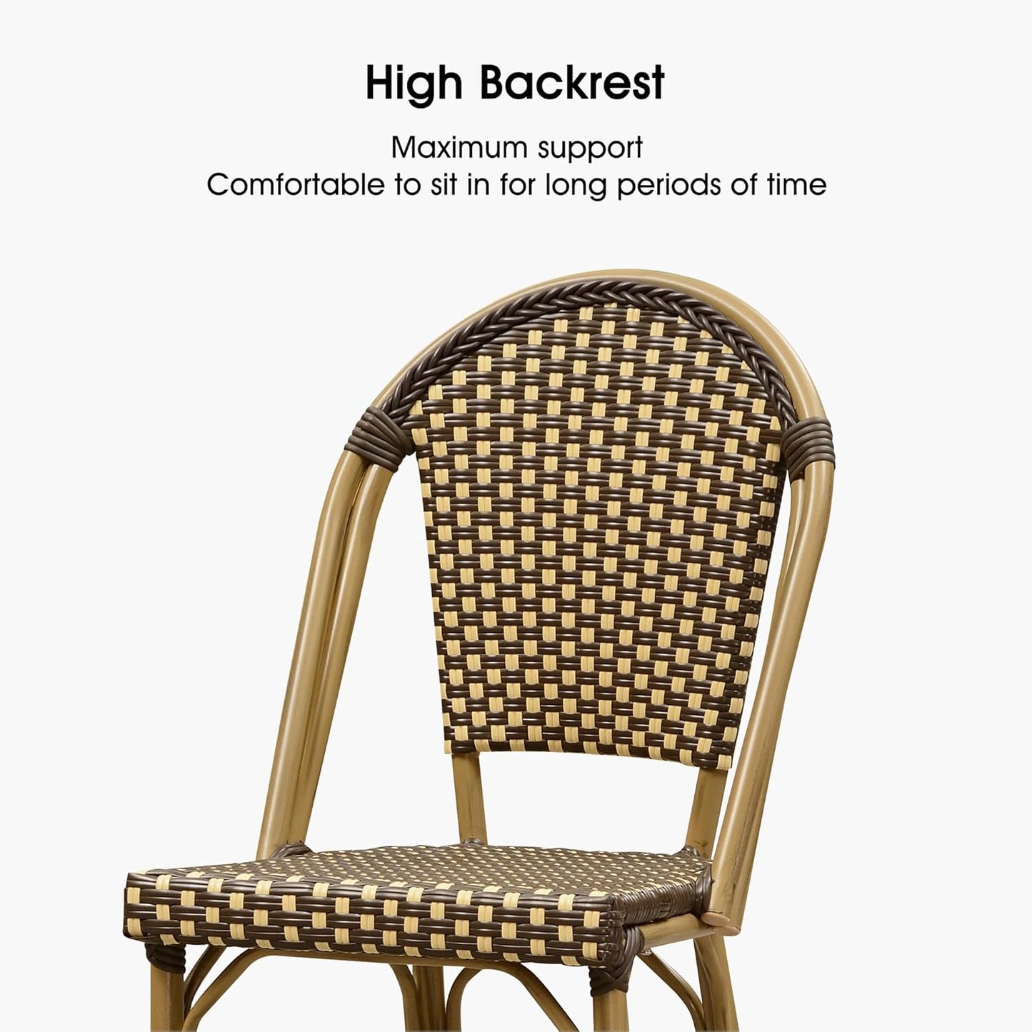 PURPLE LEAF French Counter Height Bar Stool Set of 2 25" Bamboo Print Finish Patio Bar Chairs with Back Rattan Bar Chairs French Bistro Set for Kitchen Outdoor Counter Stool Brown