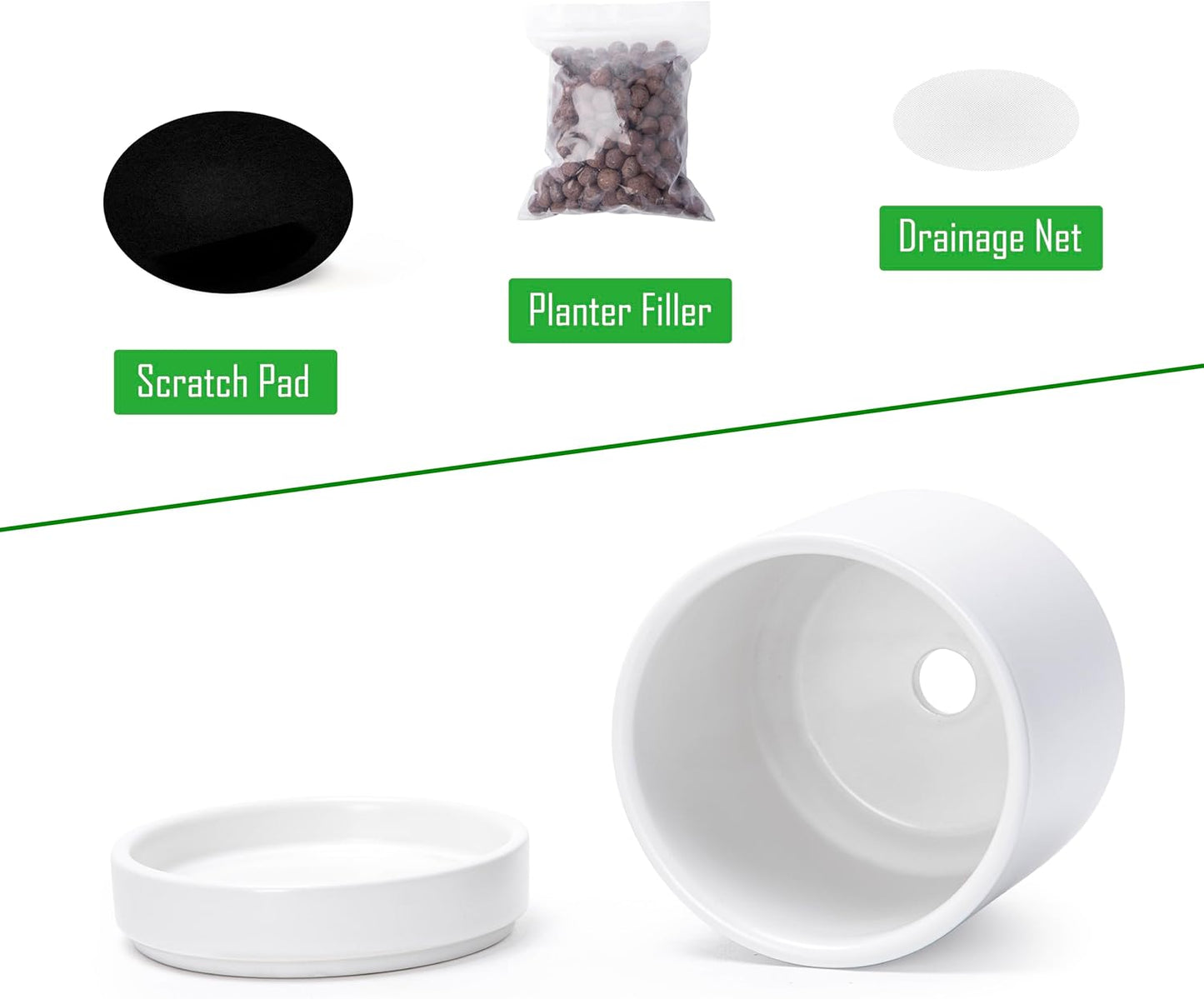 D'vine Dev Set of 2 Plants Pots, 3.5 Inch Ceramic Planter Pot for Plants with Drainage Hole and Saucer, White, 94-V-A-1