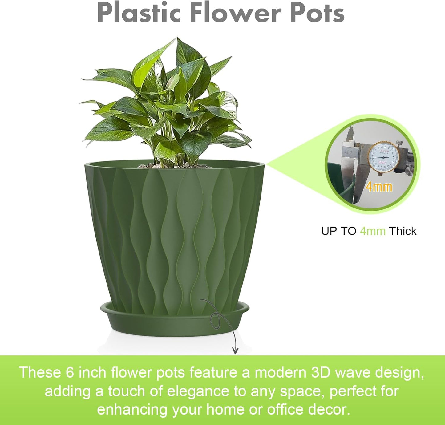 6 inch Plant Pots, 5 Pack Water Ripple Flower Pots for Indoor Outdoor Plants, Plastic Planters with Drainage Holes and Saucers, Nursery Pots for Small Succulent Garden House Plants, Multicolor