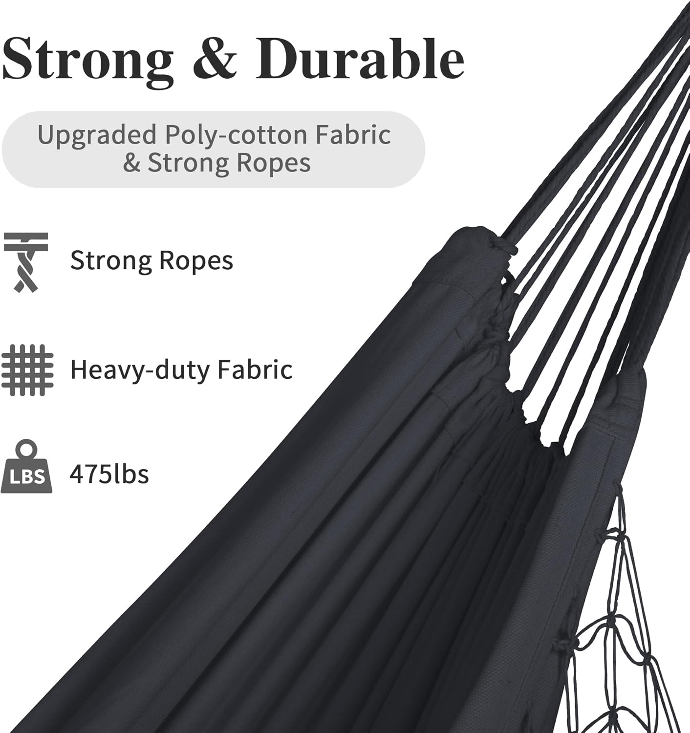 SUNCREAT Extra Large Double Hanging Hammock for Camping, Hammocks for Outside 2 Person Heavy Duty, Dark Gray with Tassels
