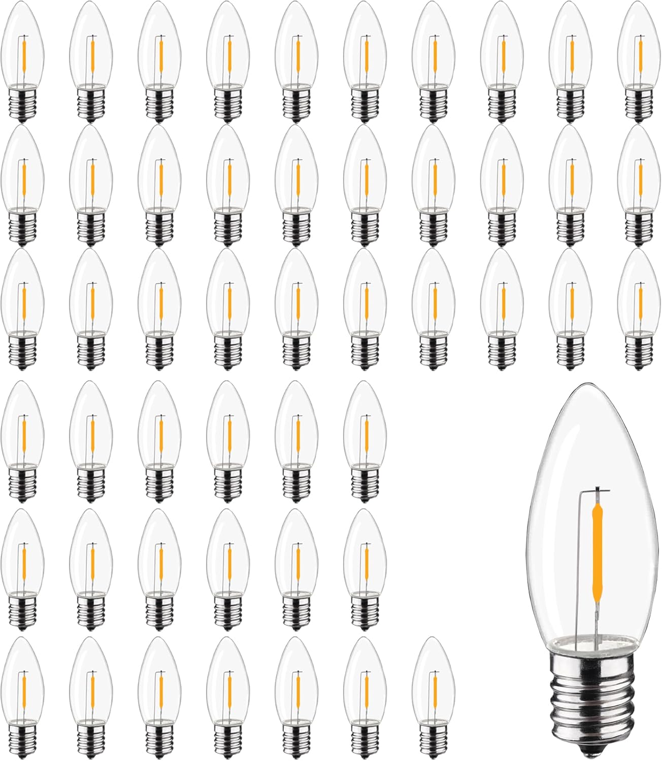 C9 Christmas Replacement LED Light Bulbs,E17 Base Commercial Grade Holiday Bulbs, 4W 5W 6W 7W Incandescent Equivalent, Warm White 2200K, Clear Plastic Bulbs for Christmas String Light - 50 Pack