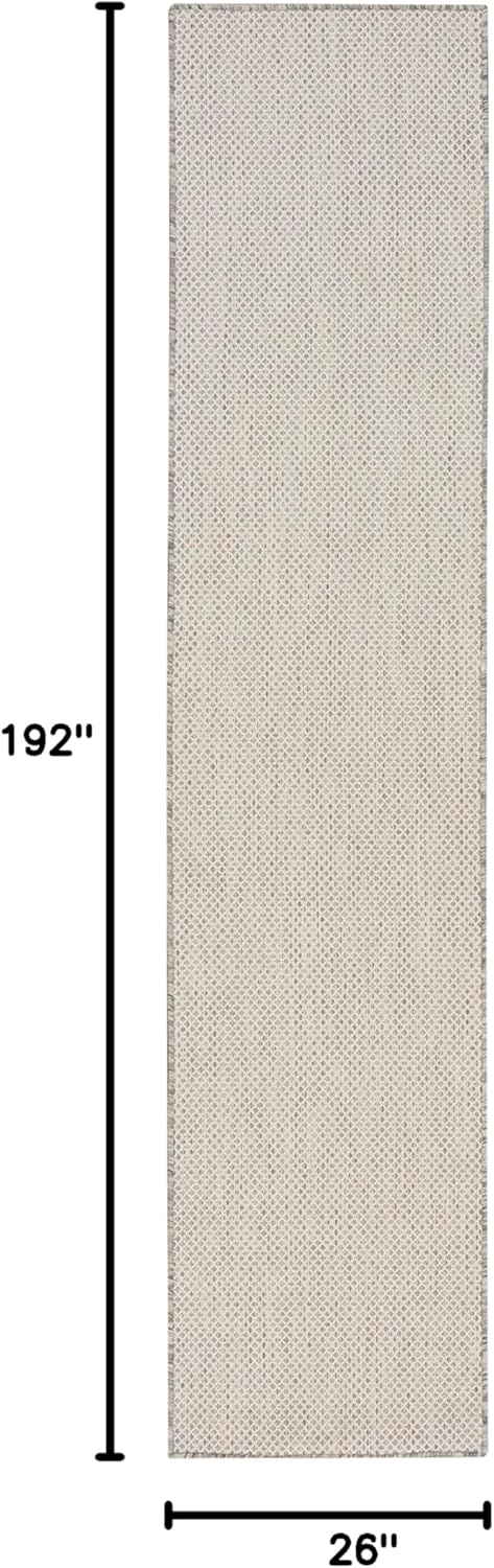 Nourison Home Courtyard Indoor/Outdoor Ivory Silver 2'2" x 16' Area Rug, Easy Cleaning, Non Shedding, Bed Room, Living Room, Dining Room, Backyard, Deck, Patio (2x16)