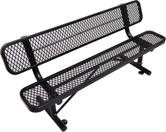Outdoor Garden Bench, Cast Iron Metal Frame Patio Park Bench with Backrest, Portable Expanded Metal Black Bench, Commercial-Grade Outdoor Seating for Lawn, Patio, Park, Yard, Garden (Black, 6FT/72')