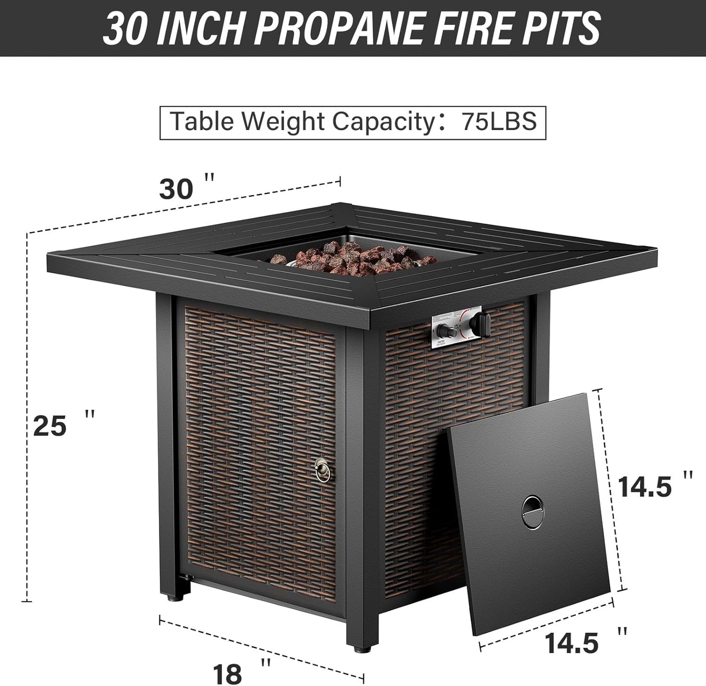 5 Piece Outdoor Patio Furniture Set with 50000 BTU Propane Fire Pit Table, Deep Seating Wicker Swivel Rocker Chairs and Loveseat Glider Patio Conversation Set for Poolside Deck Backyard