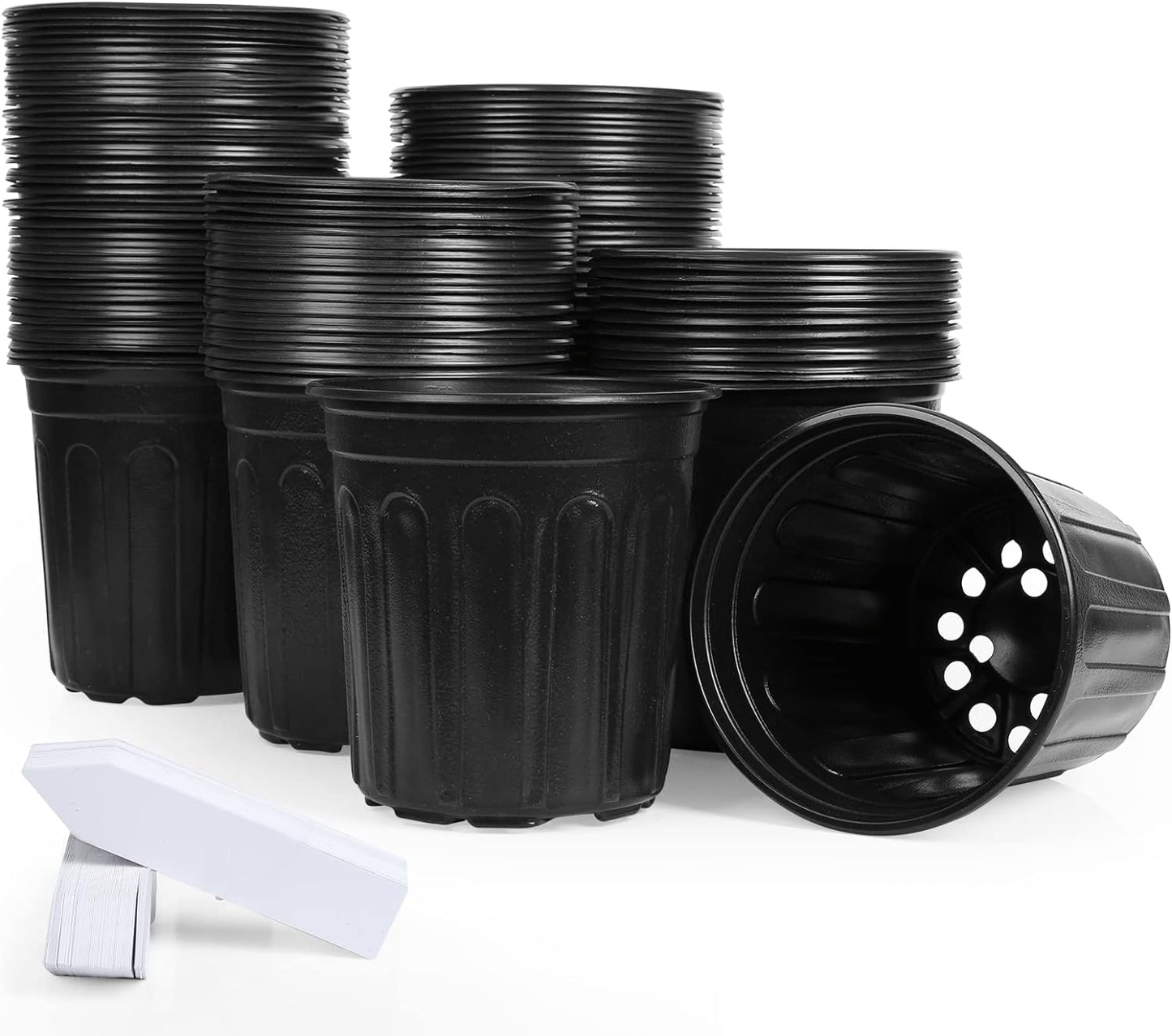 JERIA 100-Pack 1 Gallon Flexible Plant Nursery Pots with 100Pcs Plant Labels,Thickened Soft Plastic Seedling Pots,Seed Starting Pot Flower Plant Container for Succulents，Seedlings