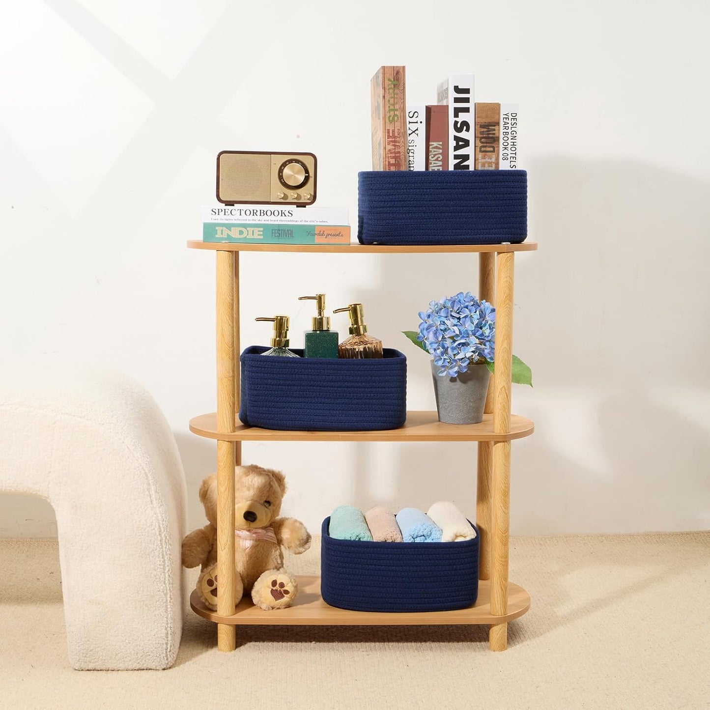 Small Storage Baskets for Organizing | Closet Organizer Bins | Shelf Toy Basket | Woven Rope Baskets | Cube Decorative Box | Shallow Basket | 11.5x7.5x4.7” | 4 Packs Navy Blue