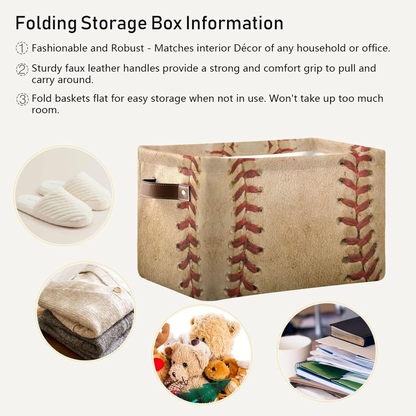 Baseball Rectangular Storage Basket Organizer Bin Shelf Baskets For Home Office Dorm
