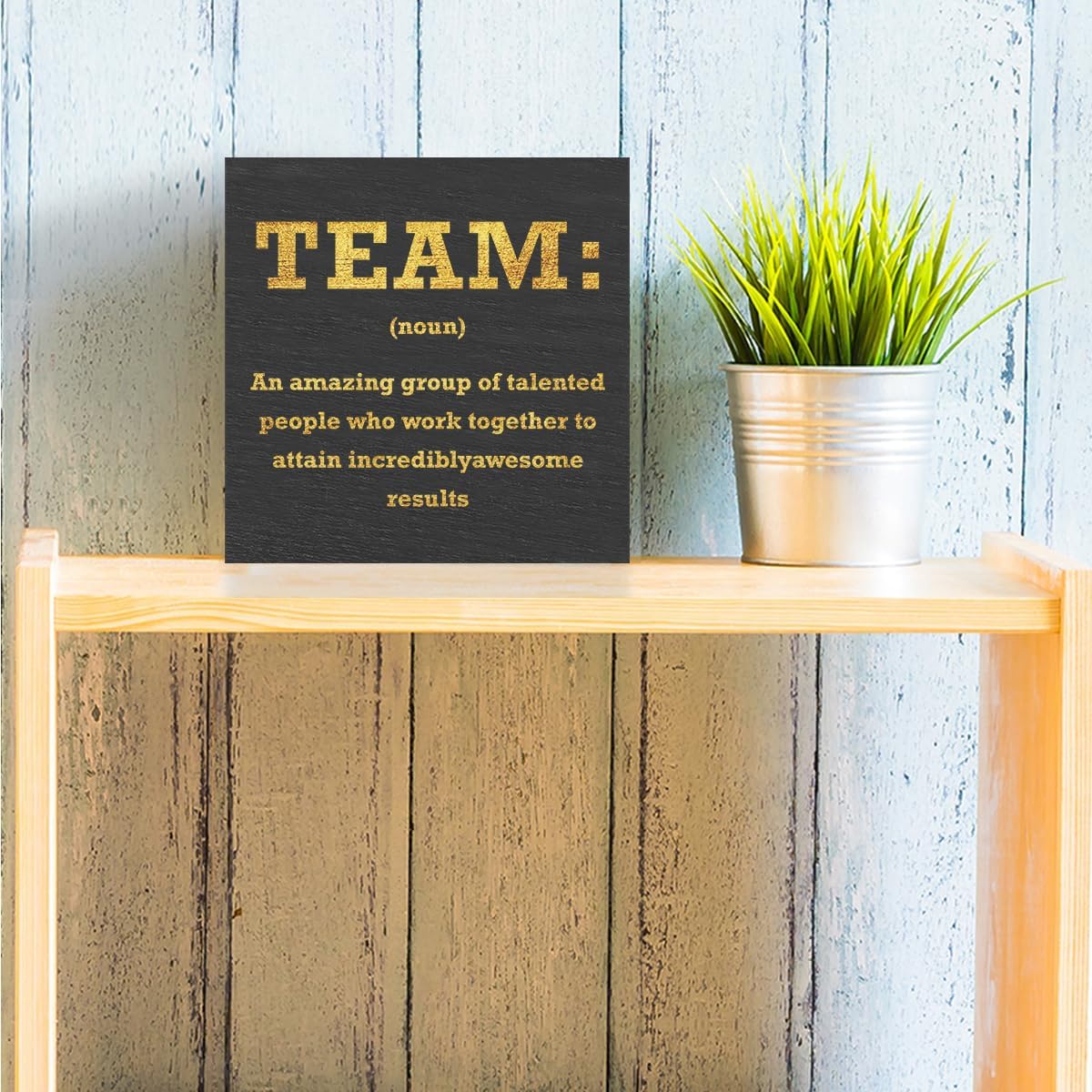 Motivational Team Noun Office Decor Wooden Box Sign, Office Desk Decor Cubicle Desk Accessories, Office Decorations for Work, Coworker Gifts Table Shelf Plaque Sign, Inspirational Wall Decor, Black