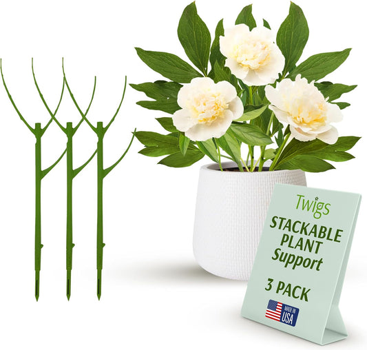 Stackable Plant Support Stakes, Stem Holder Structure for Indoor & Outdoor, Garden Accessories for Climbing & Potted Plants, Trellis Alternative - Peony (Light Green), 3 Pack, 17" L