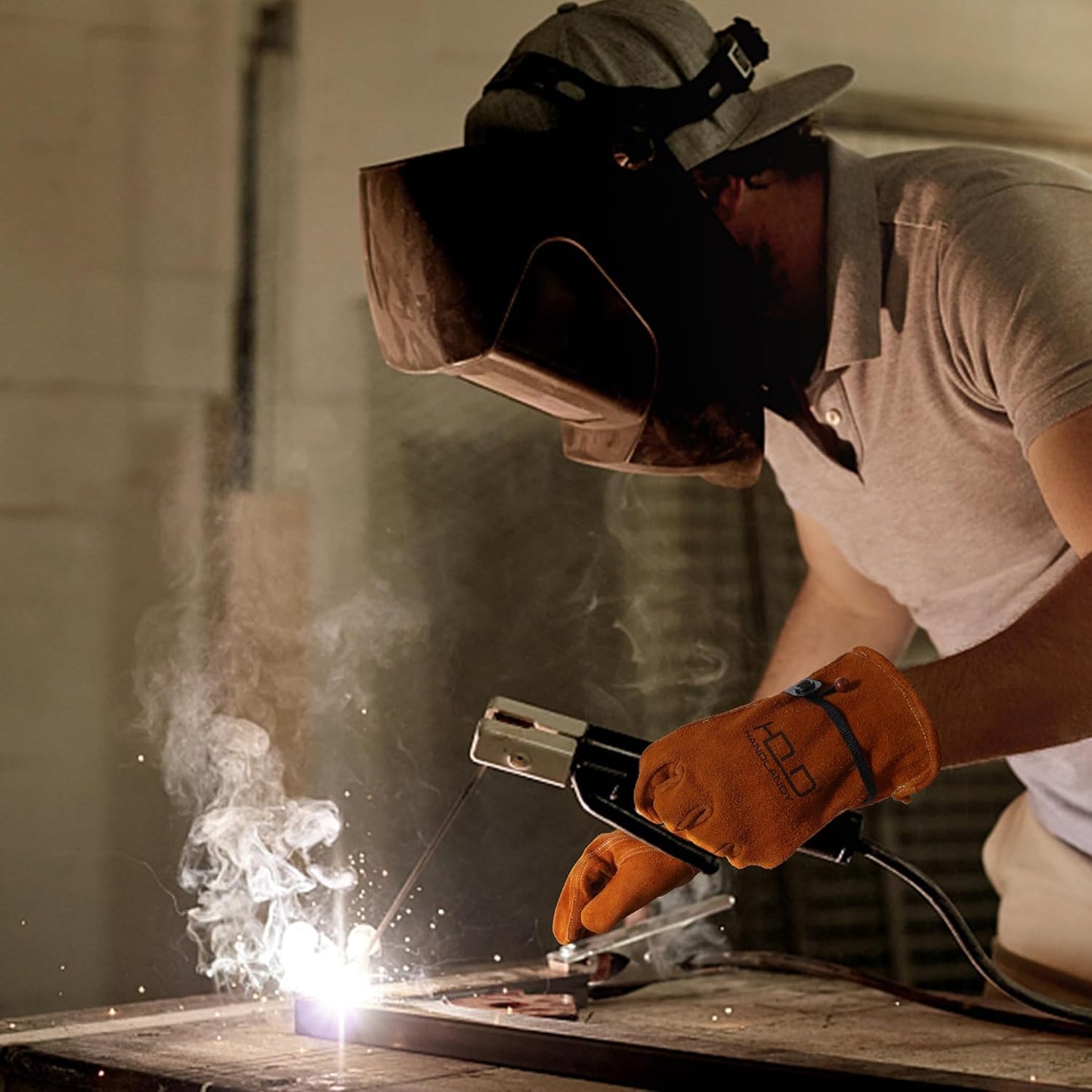 HLDD HANDLANDY Leather Work Gloves for Men & Women, Adjustable Wrist Cowhide Gardening Glove with Reinforced Palm for Driver