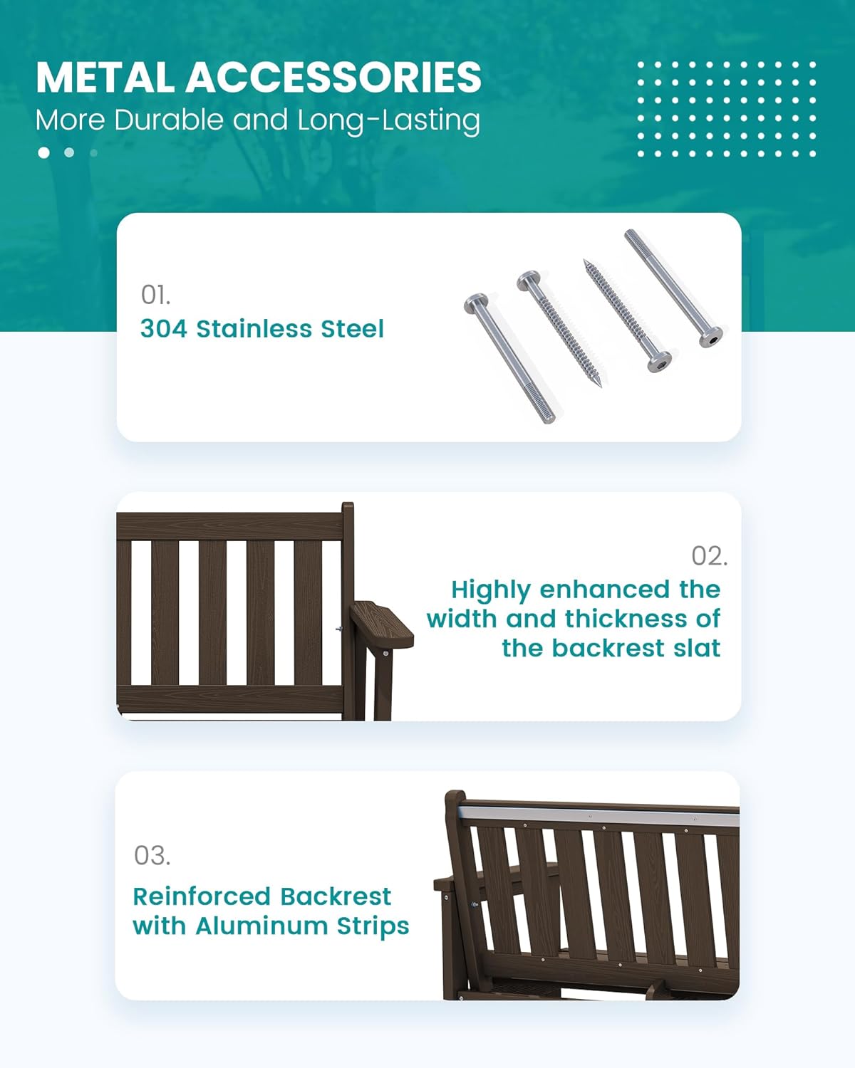 SERWALL Outdoor Bench, HDPE Outdoor Benches Weatherproof, 2-Person Garden Bench with 660 lbs Weight Capacity, Patio Benches for Outdoors, Garden, Porch, Backyard and Park, Coffee