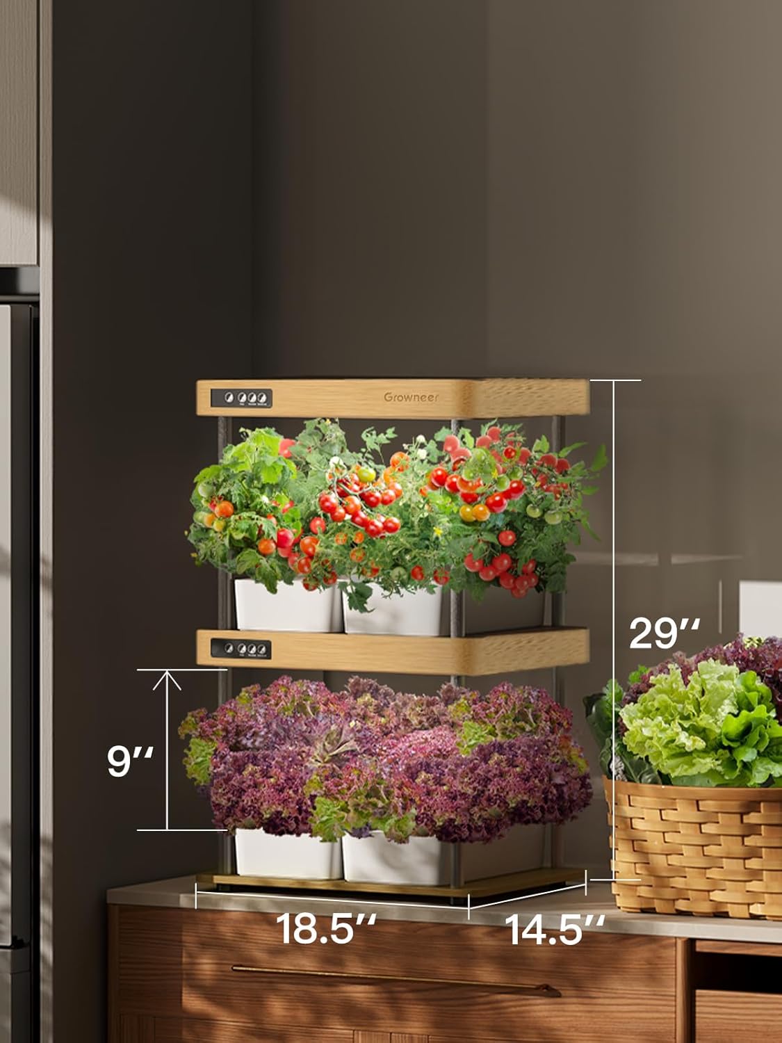 GROWNEER HydroEasy1.0 Hydroponics Growing System Kit, Beginner-Friendly Indoor Garden for Vegetable Fruit Herb, Bamboo Design, Perfect Gift Idea, Full-Spectrum LED Lights for Maximum Growth