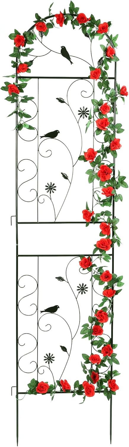 Metal Garden Trellis for Climbing Plants, 86.5" x 19.7" metal plant trellis outdoor, Black Iron Garden Trellis, Clematis Rrellis Outdoor, Arched Outdoor Decoration suitable for courtyards, lawns, gard
