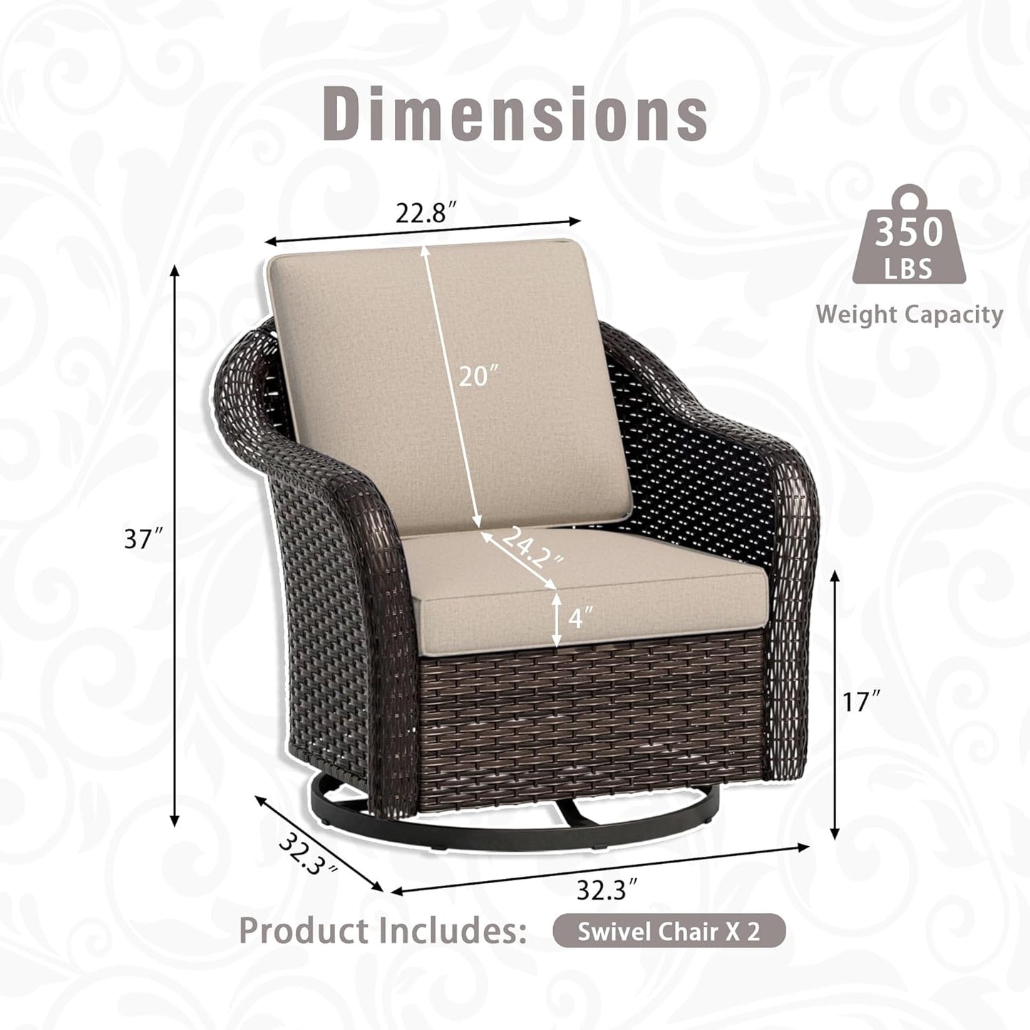 3 Piece Patio Wicker Conversation Set, All-Weather Use Outdoor Wicker Loveseat with 2 PE Rattan 360 Swivel Chair, Ideal for Porch, Backyard, Balcony, Poolside, Beige