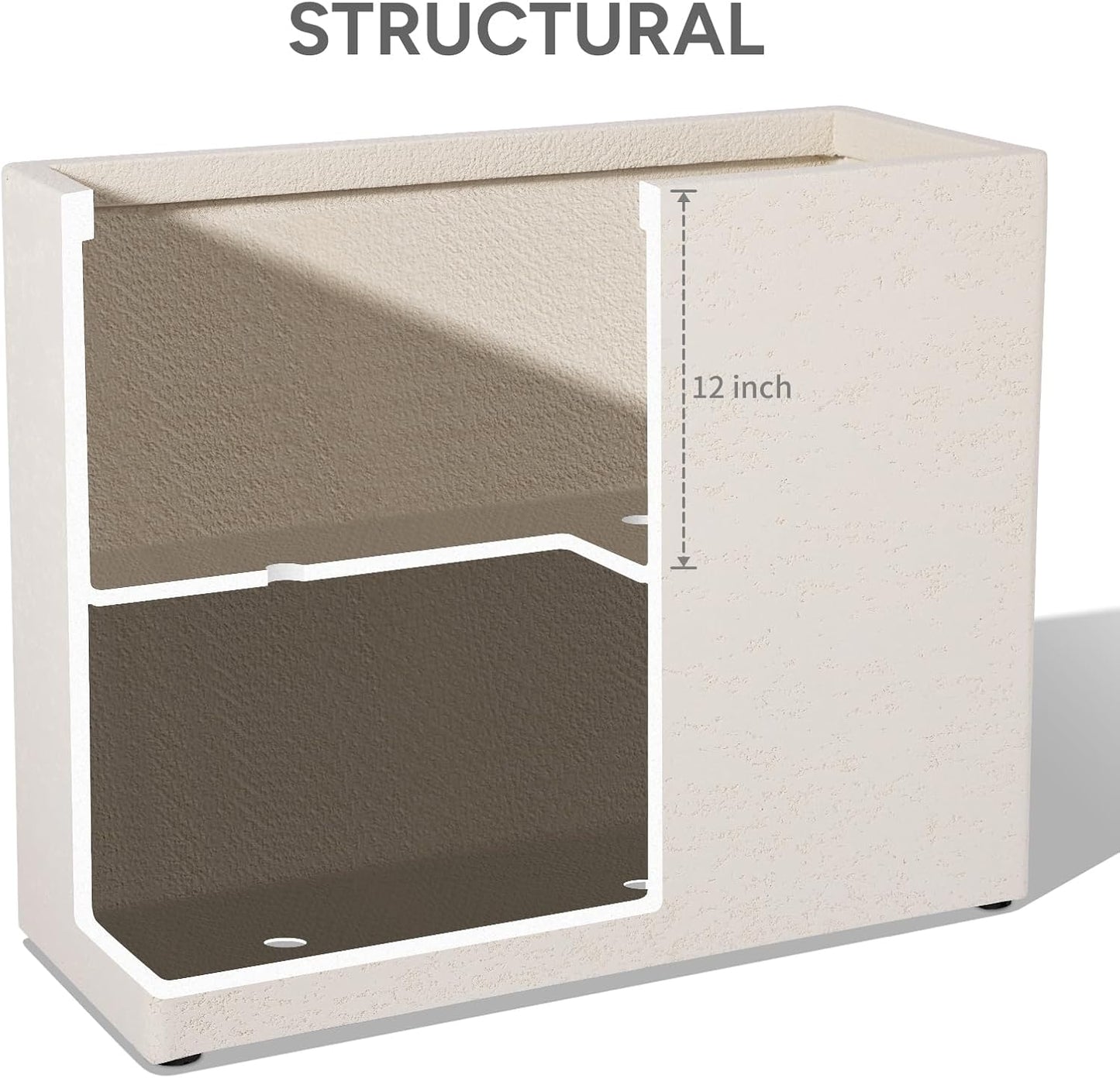 Tall Rectangular Composite ConcretePlanter（30Lx12Wx25H，66 Pounds）,Durable All-Weather Use with Drainage Holes,Large Rectangular Planter for Outdoor Indoor Plants