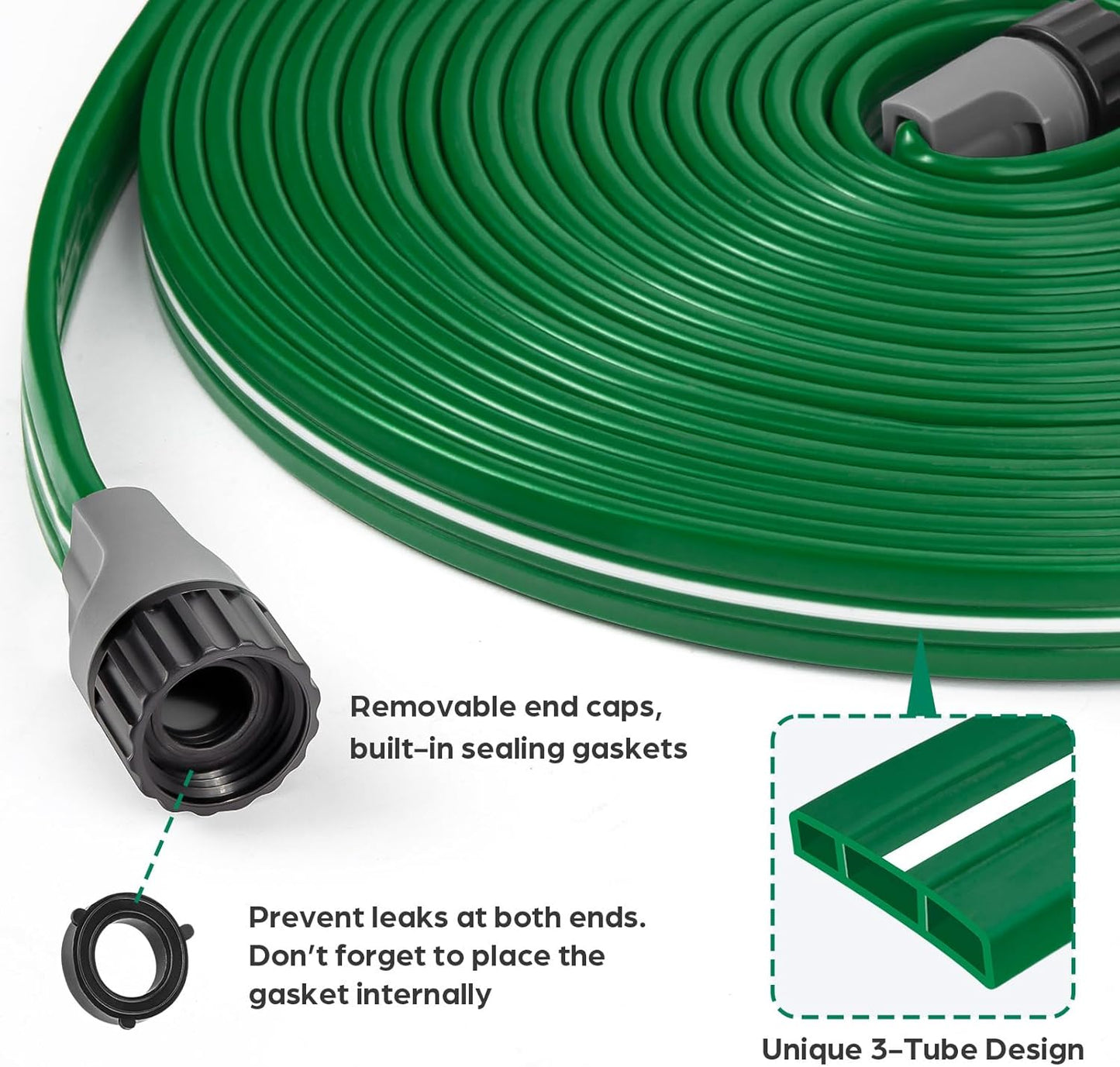 Jin&Bao Sprinkler Hose with Holes 15FT, Heavy Duty Watering Garden Hose, High-Efficiency Sprinklers System for Lawn and Garden with Staples