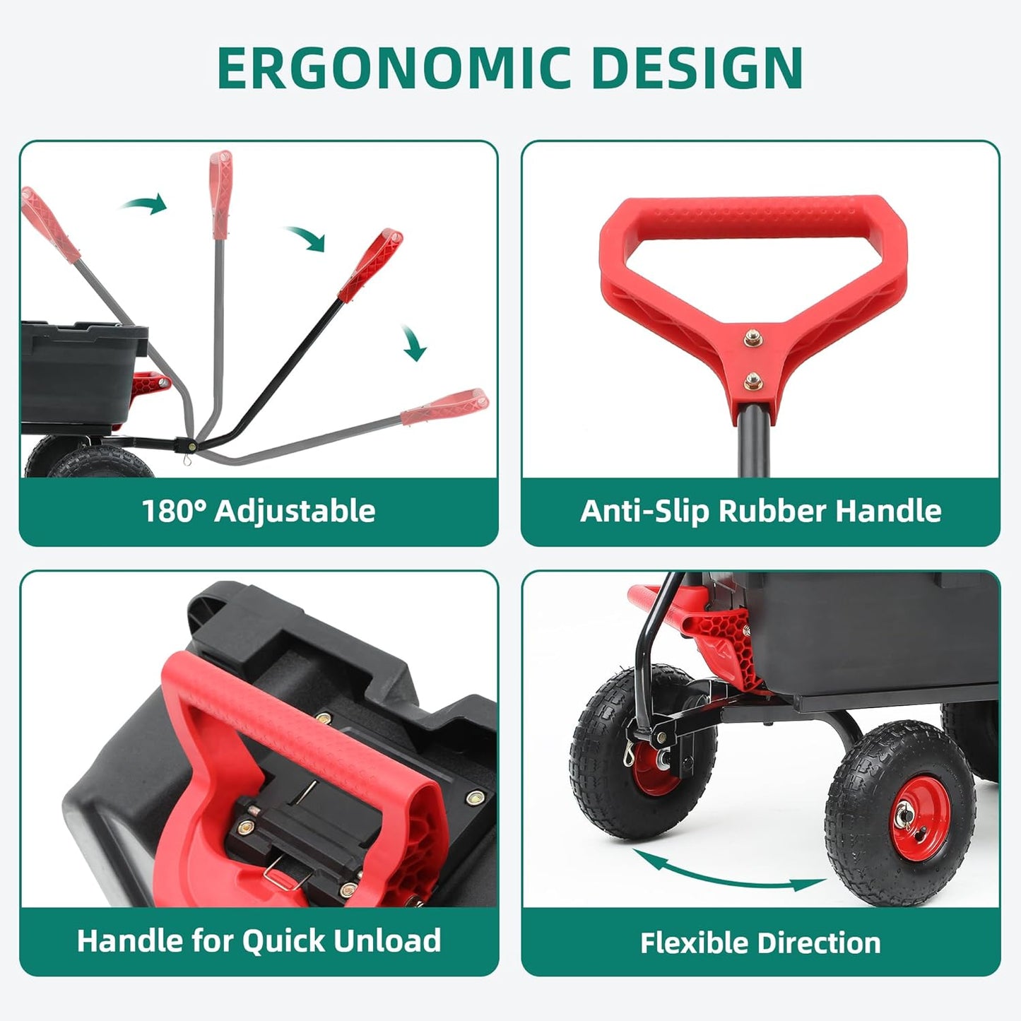 800lbs Garden Dump Cart, Heavy Duty Yard Dump Wagon with 10" Pneumatic Tires, Utility Wheelbarrow cart for Yard, Farm and Garden