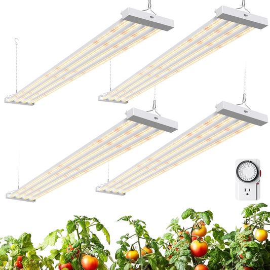 Barrina TX-L84 4FT LED Grow Light, 336W (4 x 84W), 4 Panel Wider Coverage, Full Spectrum, High PPFD, Mechanical Timer, Linkable, Hanging Light, Plant Stand with Grow Light for Indoor, Seeding, 4 Packs