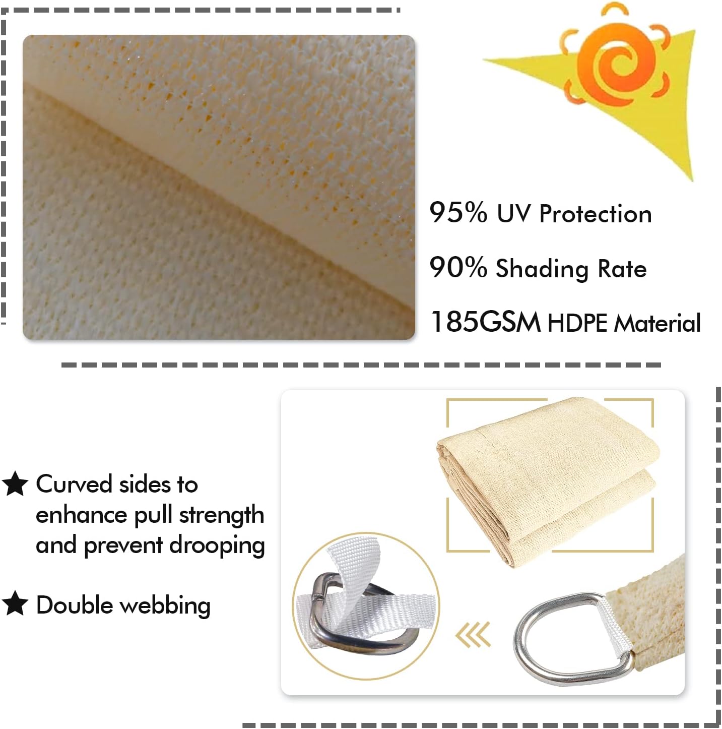 KANAGAWA 12'X16' Cream Custom Size Sun Shade Sail Rectangle UV Block Canopy Cover for Patio Backyard Lawn Garden Outdoor (Customized Available)