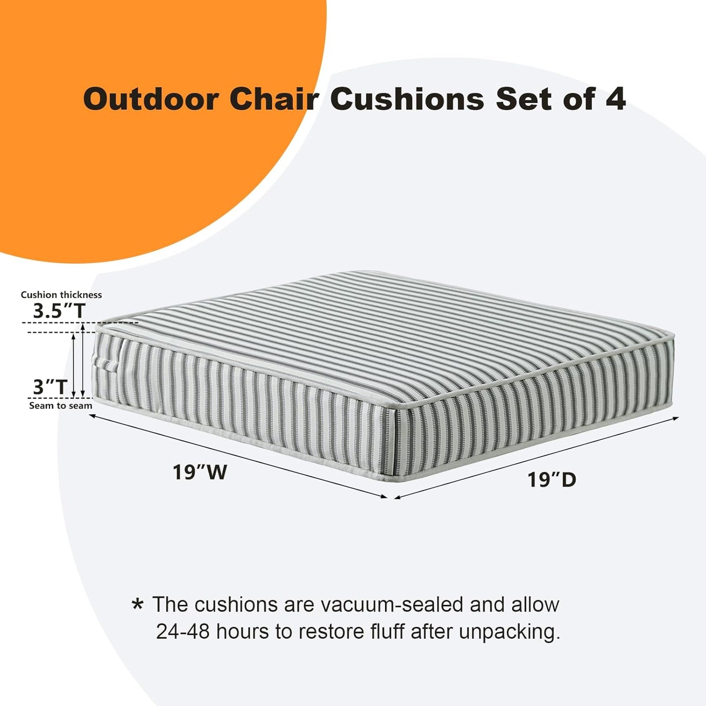 Square Corner Seat Cushions, 19" x 19" x 3", Set of 4, Indoor Outdoor Water Repellent Universal Chair Pads with Ties for Patio Furniture, Garden Deck Dining Chairs, Black and White