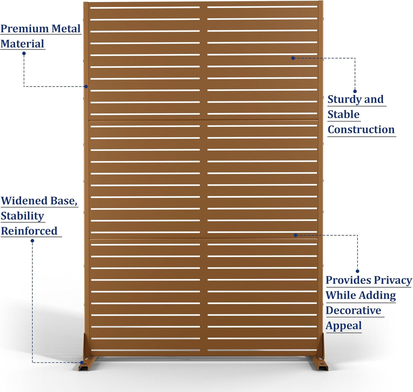 FENCY Outdoor Privacy Screen, 72" H×47" W Metal Privacy Screen, Outdoor Freestanding Privacy Screen & Panels for Deck Patio Balcony(Brown-Louvered)