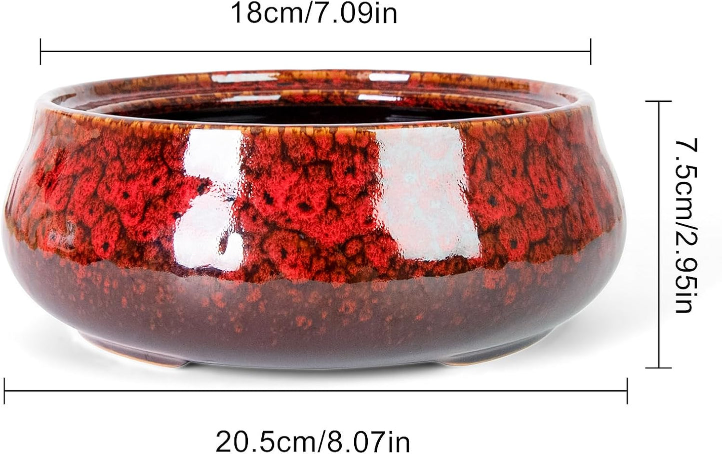 ARTKETTY Succulent Pots - 8 Inch Plant Pot, Large Bonsai Pots with Drainage, Ceramic Planters for Indoor Outdoor Plants, Round Shallow Cactus Flower Plant Container Bowl Decorative Home Garden