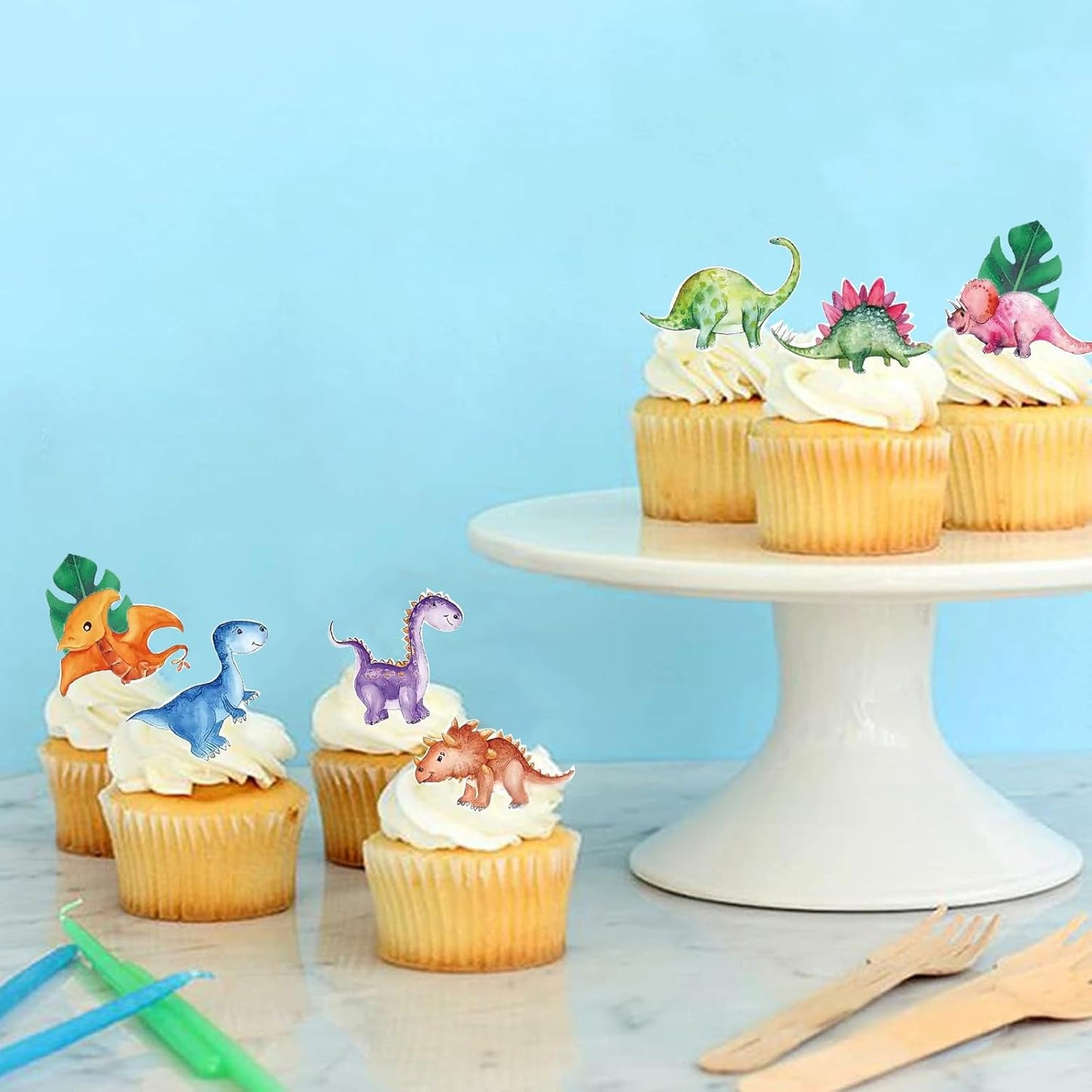 62pcs Edible Dinosaur and Turtle Back Leaves Cake Topper Cupcake Toppers Wedding Themed Party Birthday Cake Decoration Mixed Size & Colour(Tasteless)