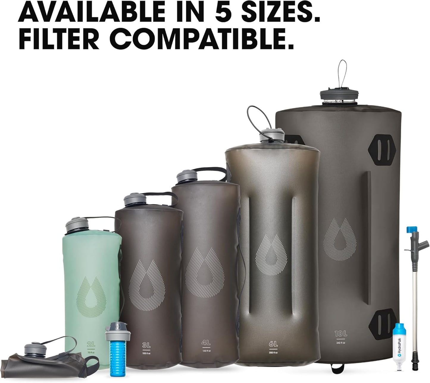 HydraPak Seeker - Collapsible Camping Water Storage (2L, 3L, 4L, 6L, 10L) - BPA & PVC Free, Hydration Reservoir Bag, Leak Proof