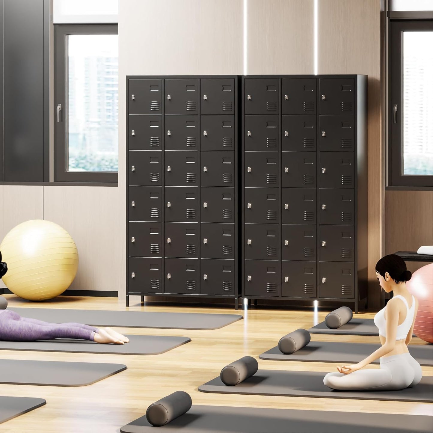 METAN Metal Locker for School Office Gym Bedroom, 18 Doors Black Steel Storage Locker Cabinet for Employees, Industrial Storage Locker, Assembly Required (18 Door-Black)