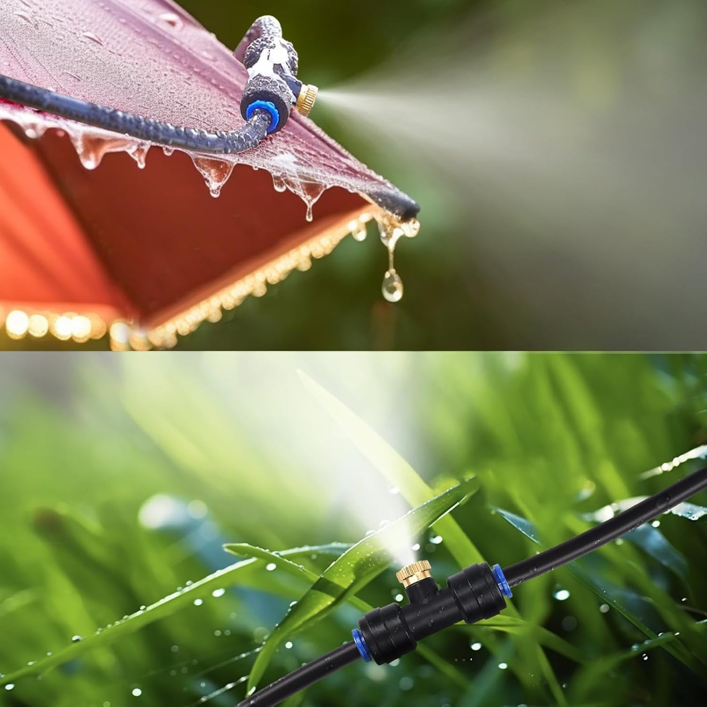GOXAWEE Misting System, 59FT (18M) Misting Line + 20 Brass Mist Nozzles + Brass Adapter(3/4"), Misters for Outside Patio Cooling Outdoor Garden Greenhouse Trampoline for Waterpark